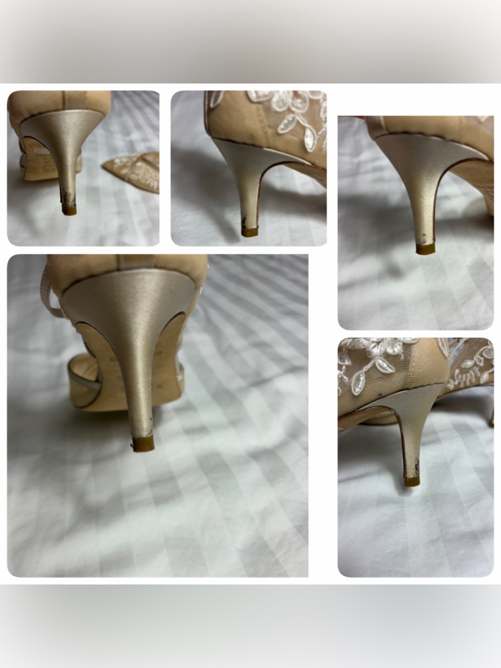 Bella Belle cream mesh embroidered floral leather kitten heel pumps size 8.5/ 39 - Picture 15 of 15